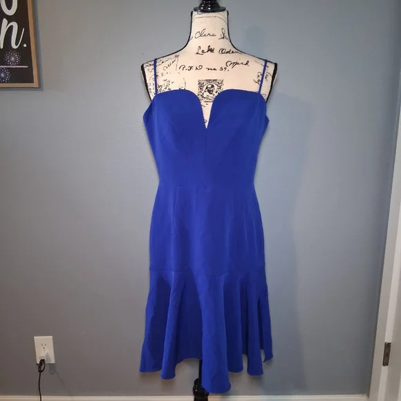 New Milly Italian Cady Kelly Mini Dress in Cobalt Blue Size 10 Fit n Flare $450 - Picture 3 of 13